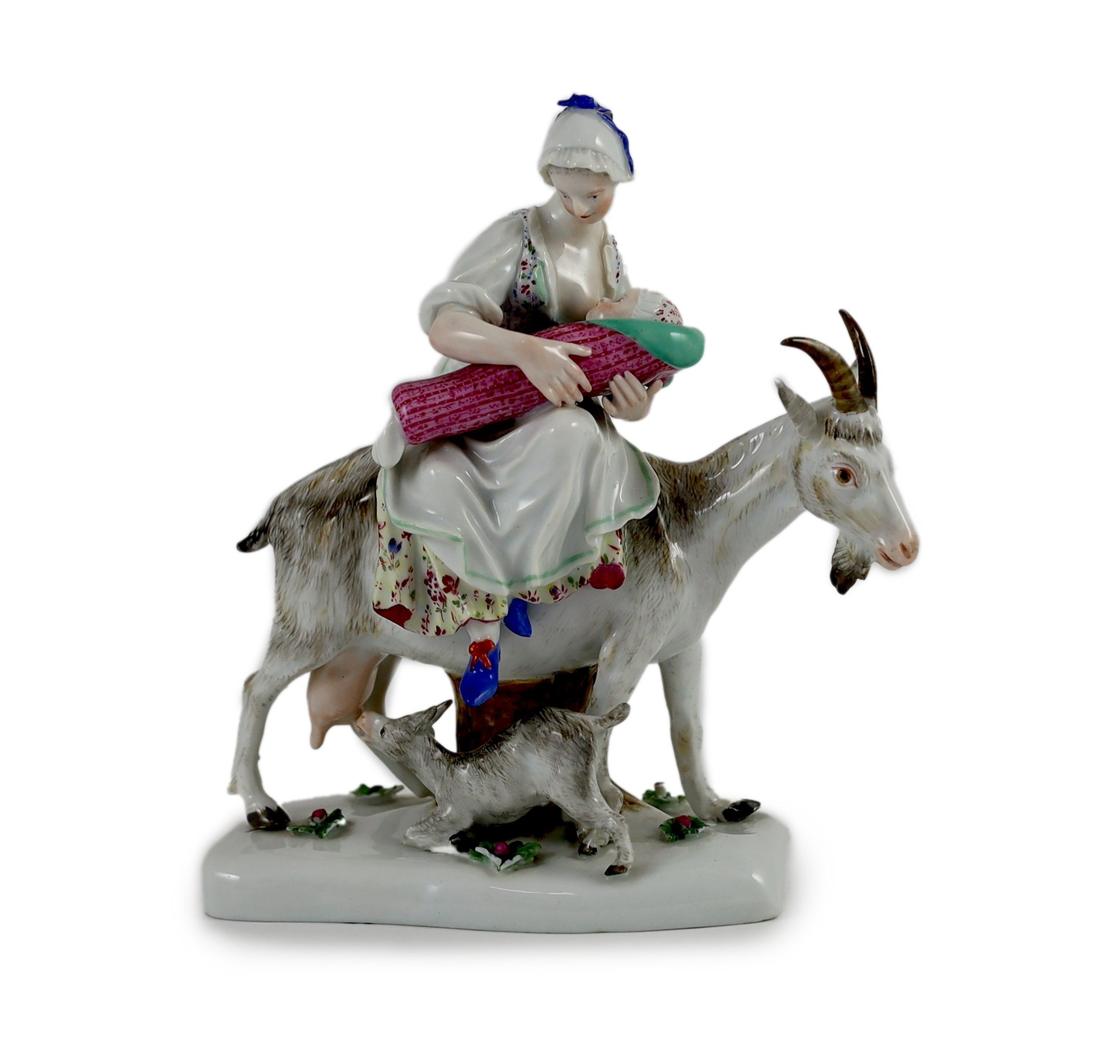 A Meissen group of the tailor’s wife riding a goat, 19th century, 18 cm high